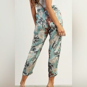 Eloise Pants Women 1 Mustard Yellow Grey Floral Print Smocked Elastic‎ Cotton